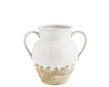 Load image into Gallery viewer, White and natural handled stoneware vase